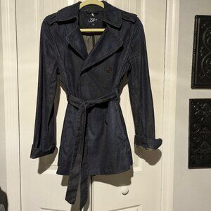 LOFT Jean Double Breasted Jean Jacket- Mid Trench Coat Style - Size Small
